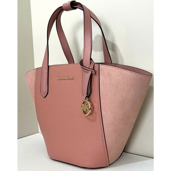 New Michael Kors Portia Small Tote Leather and Suede Sunset Rose - Picture 2 of 6